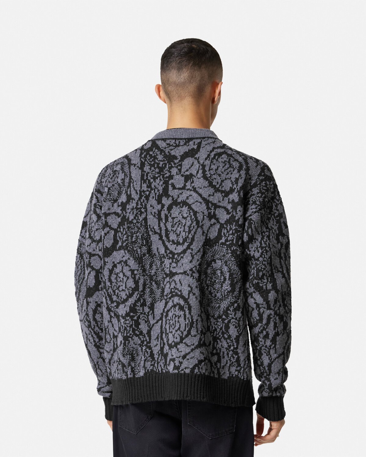 Versace Barocco Jacquard Wool Sweater In Black
