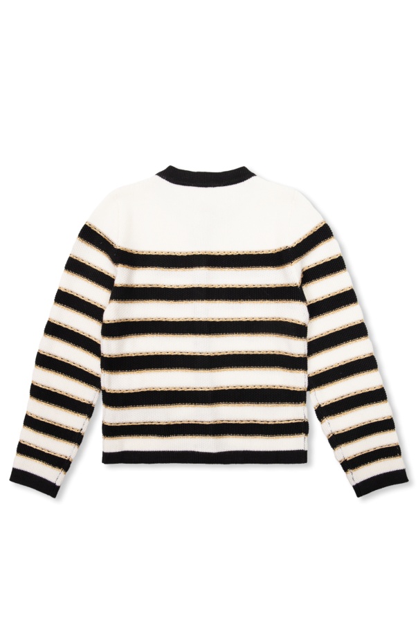 Balmain Striped Buttoned Knitted Cardigan In Gold