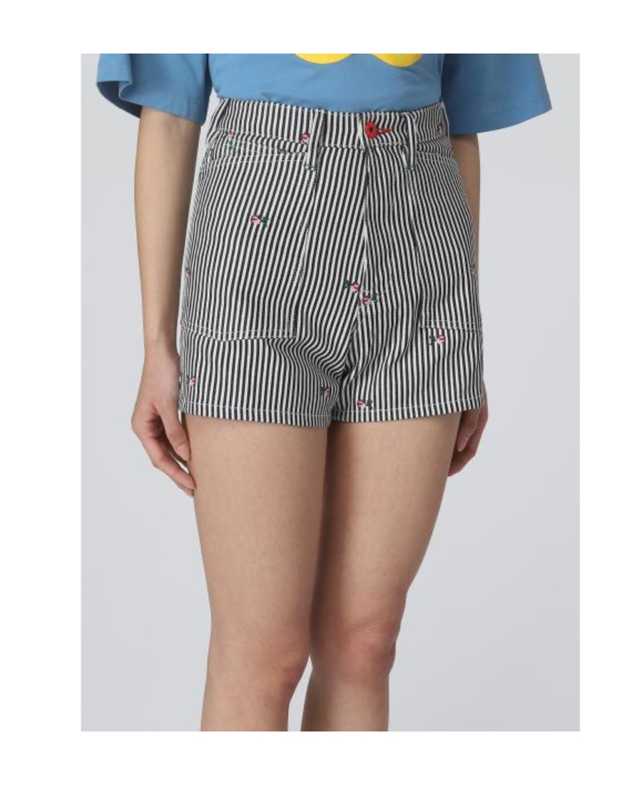 Kenzo Striped Embroidered High-waisted Shorts In Nude