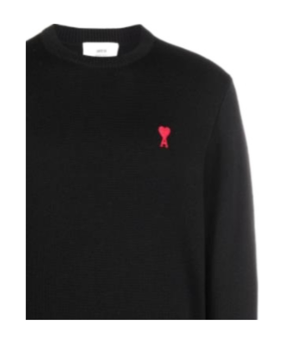 Ami Alexandre Mattiussi Ami Paris Ami De Coeur Wool Crewneck Sweater In Black