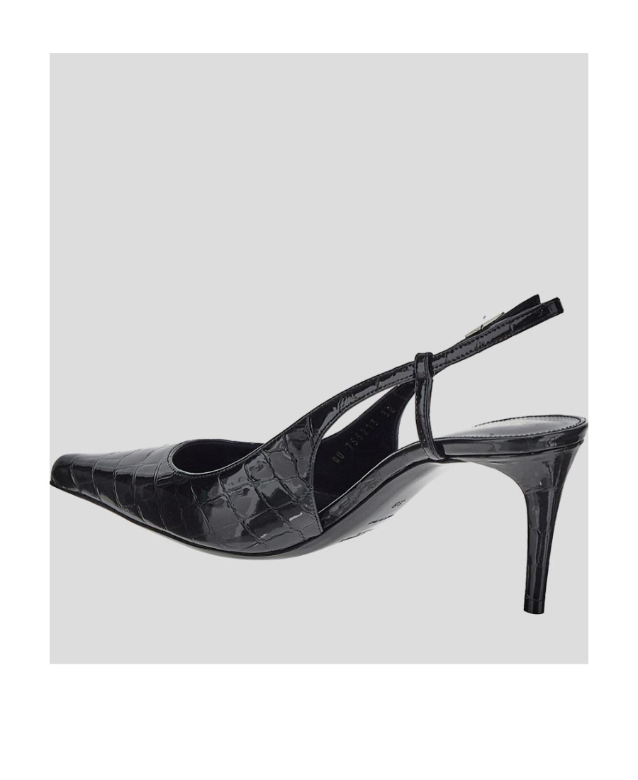 Saint Laurent Vendome Slingback Pumps In Crocodile-embossed Leather In Black