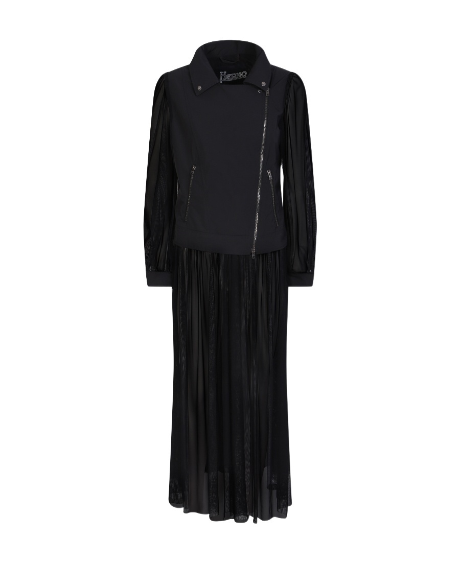 Herno Semi-sheer Biker-style Coat In Black