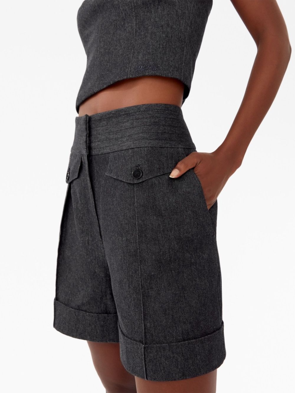 Shop Karl Lagerfeld X Amber Valletta Denim Look Tailored Shorts In Black