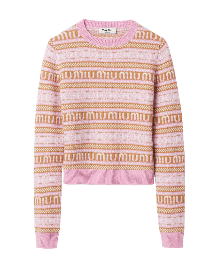 Miu Miu Intarsia-knit Virgin-wool Jumper In Pink