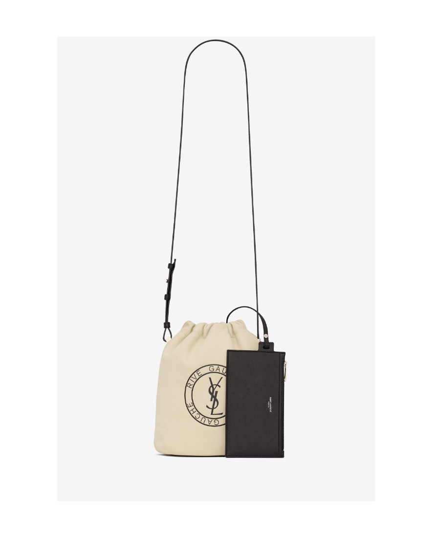 Saint Laurent Rive Gauche Leather Bucket Bag In Nude