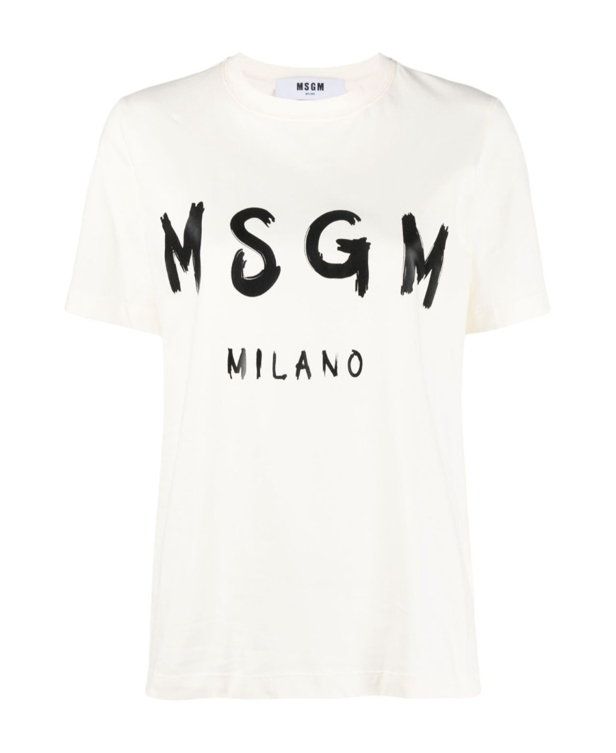 Msgm Logo Printed Crewneck T-shirt In Neutral