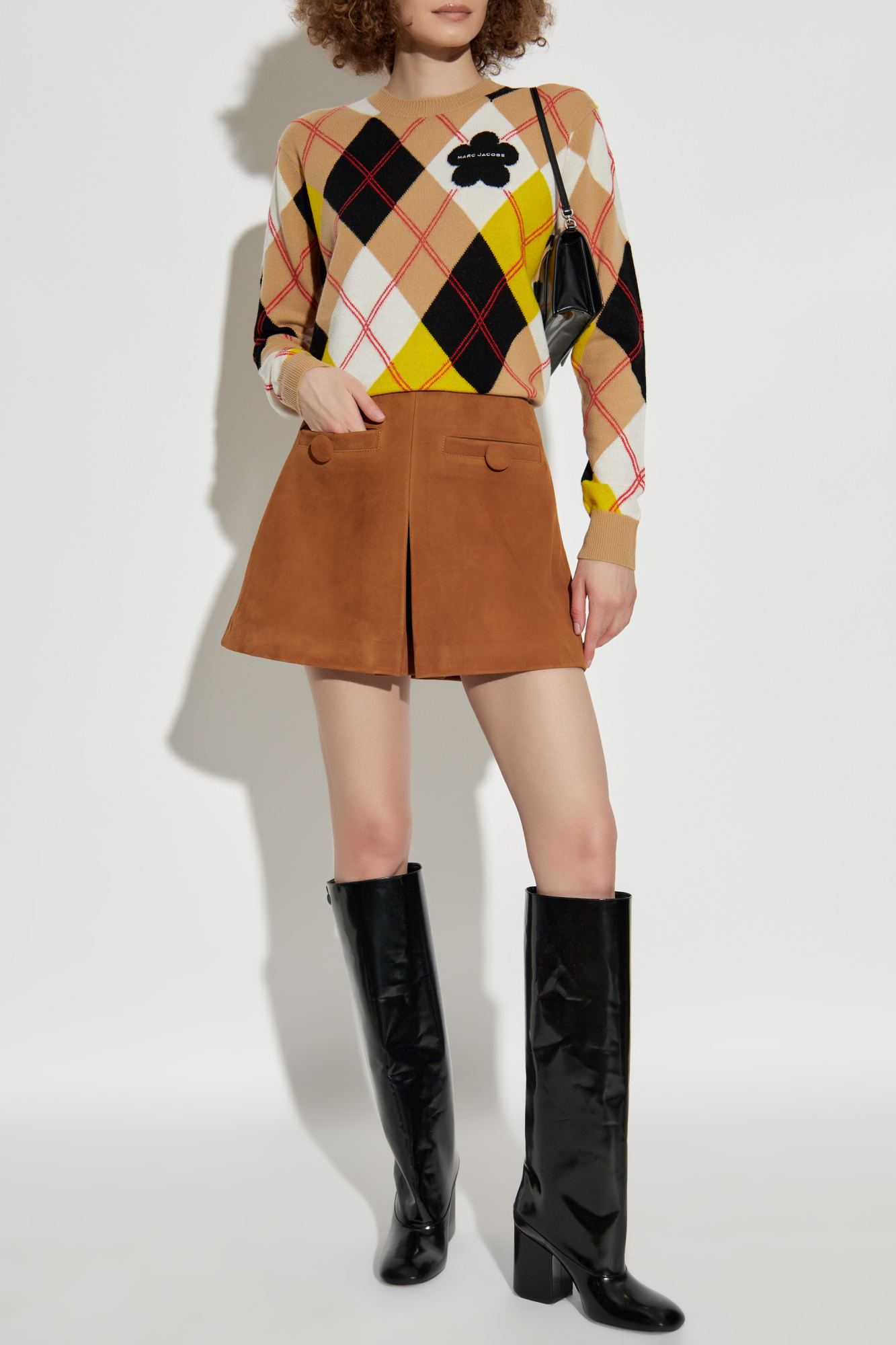 Marc Jacobs Suede Box Pleat Mini Skirt Copper In Brown