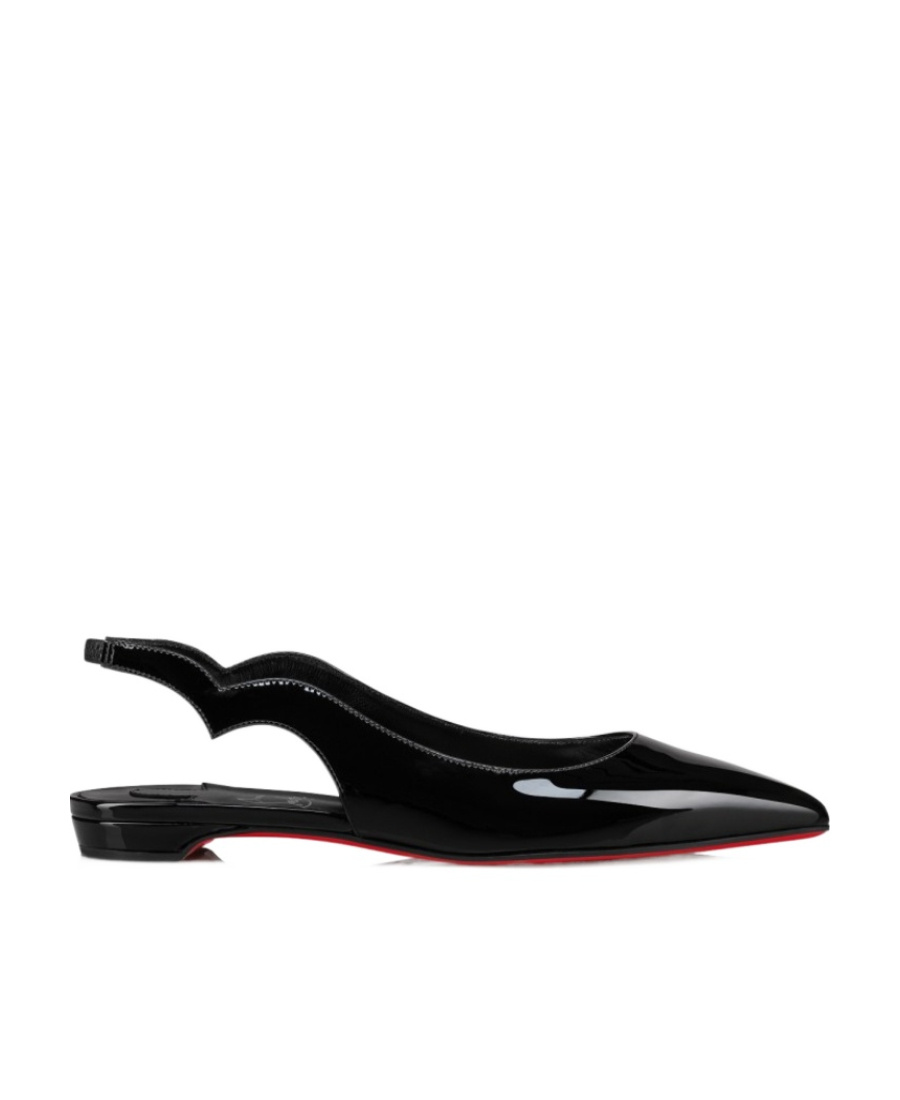 Christian Louboutin Hot Chickita Patent Red Sole Slingback Flats In Black