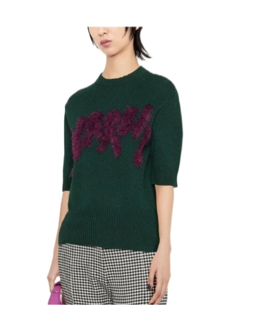 Marni Appliqué-logo Knitted Top In Green