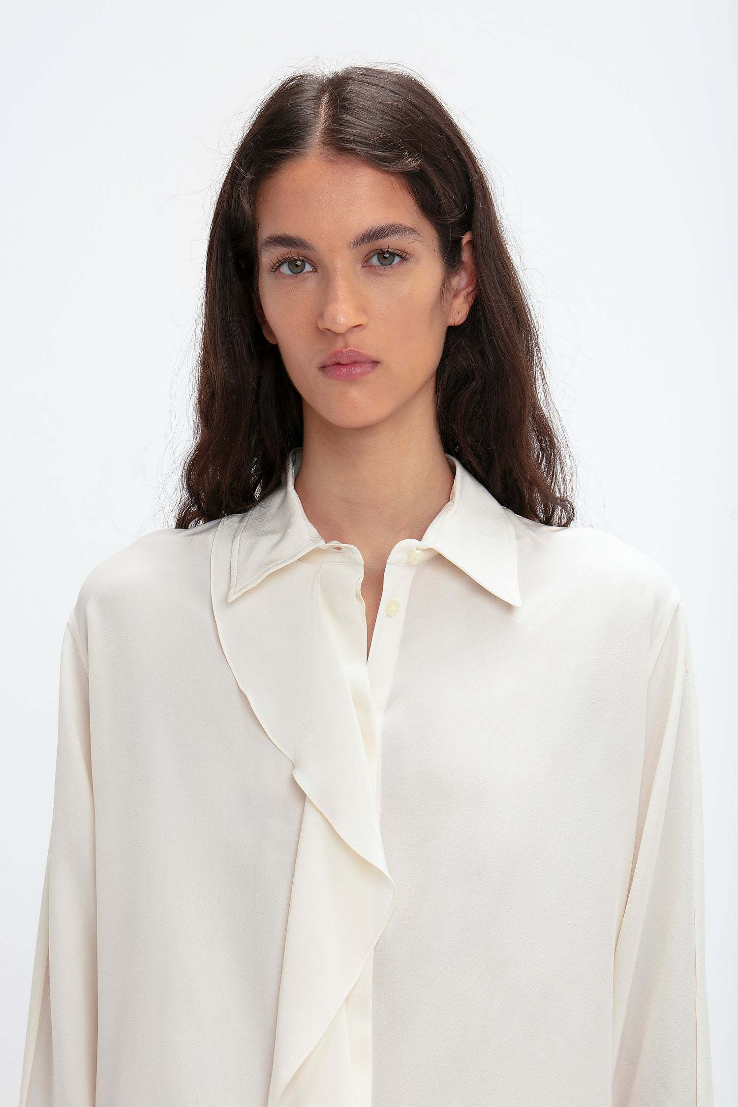 Victoria Beckham Womens Ivory Ruffle-trim Silk Blouse In White