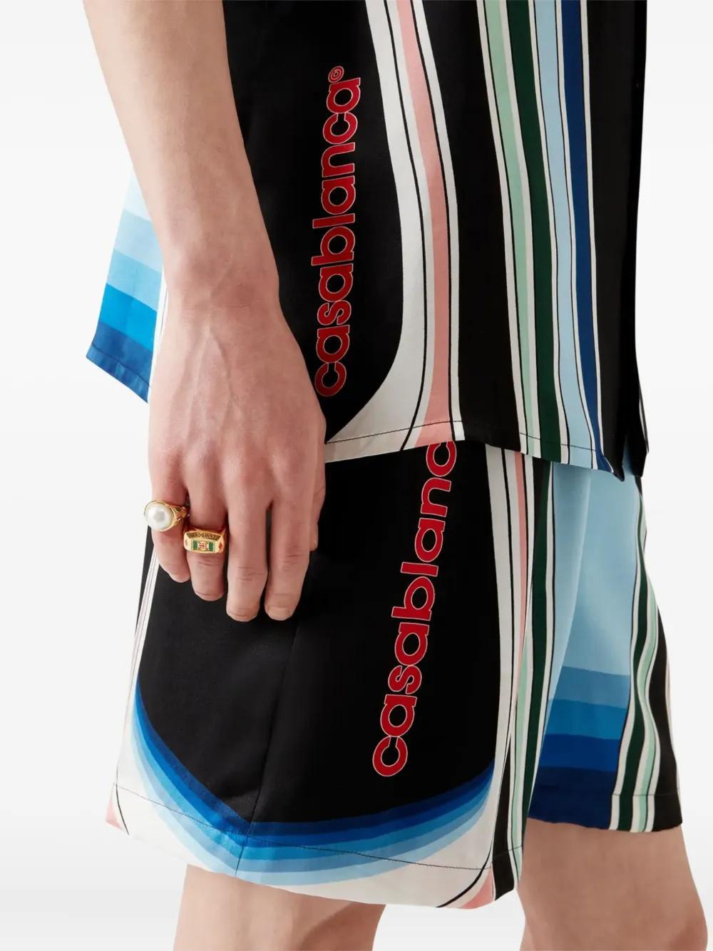 Casablanca Graphic Mountain Straight-leg Logo-print Silk-twill Drawstring Shorts In Black
