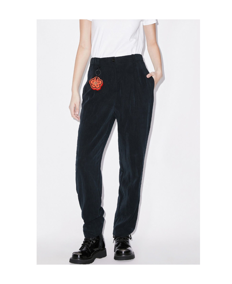 Kenzo Cotton Wide-leg Trousers In Black