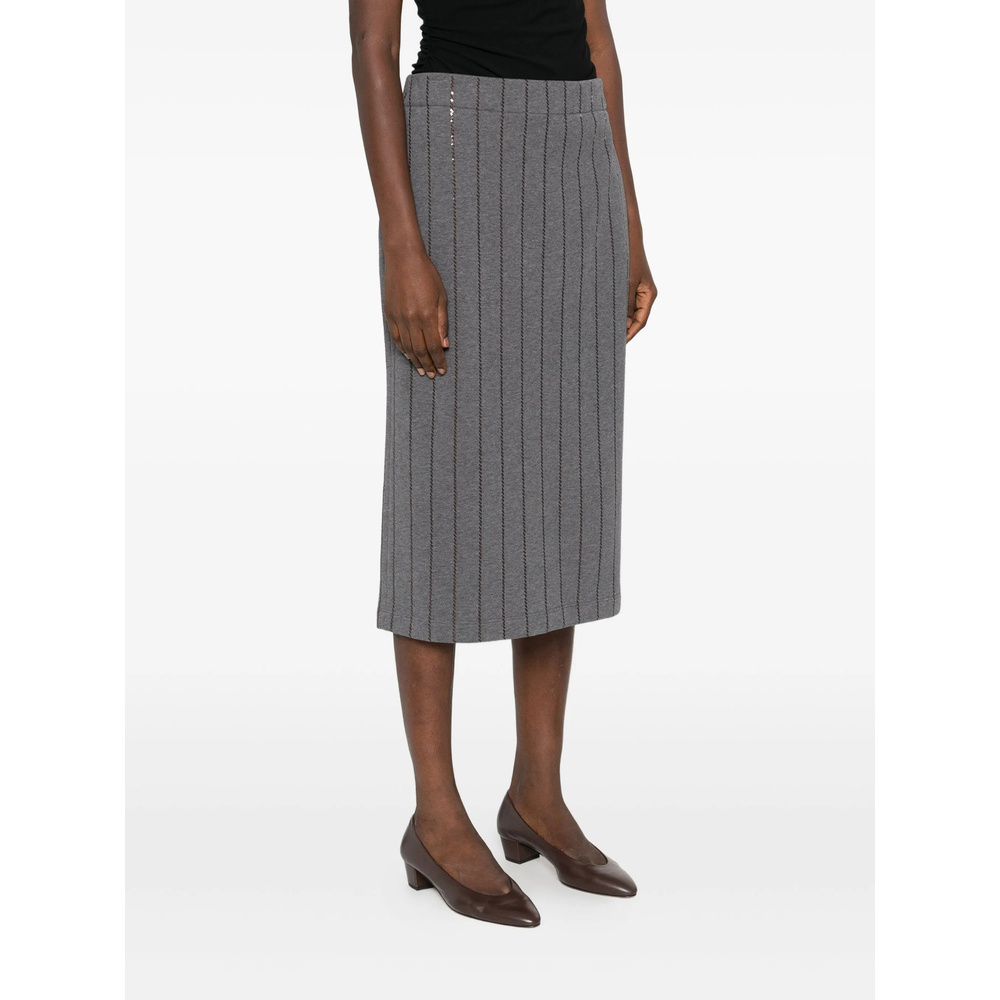 Brunello Cucinelli Embellished Midi Pencil Skirt In Gray