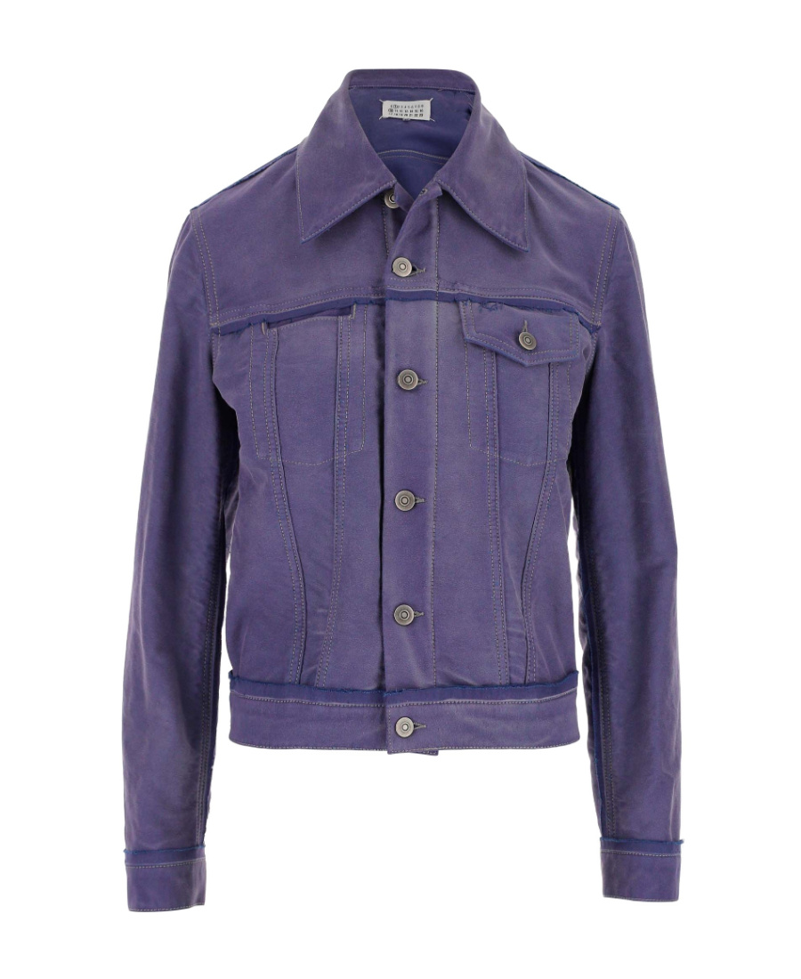 Maison Margiela Distressed Cotton Jacket In Blue