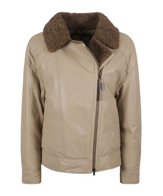 BRUNELLO CUCINELLI BRUNELLO CUCINELLI SHEARLING DETAILED ZIP-UP JACKET
