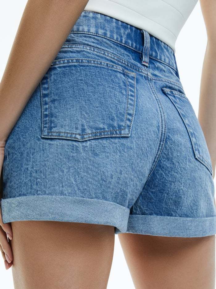 Shop Alice And Olivia Mid-waist Curled Shorts In Blue