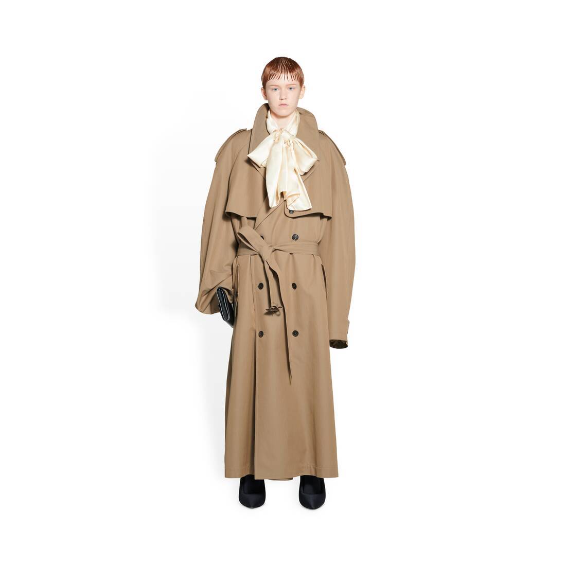 Balenciaga Oversized Belted Trench Coat In Brown