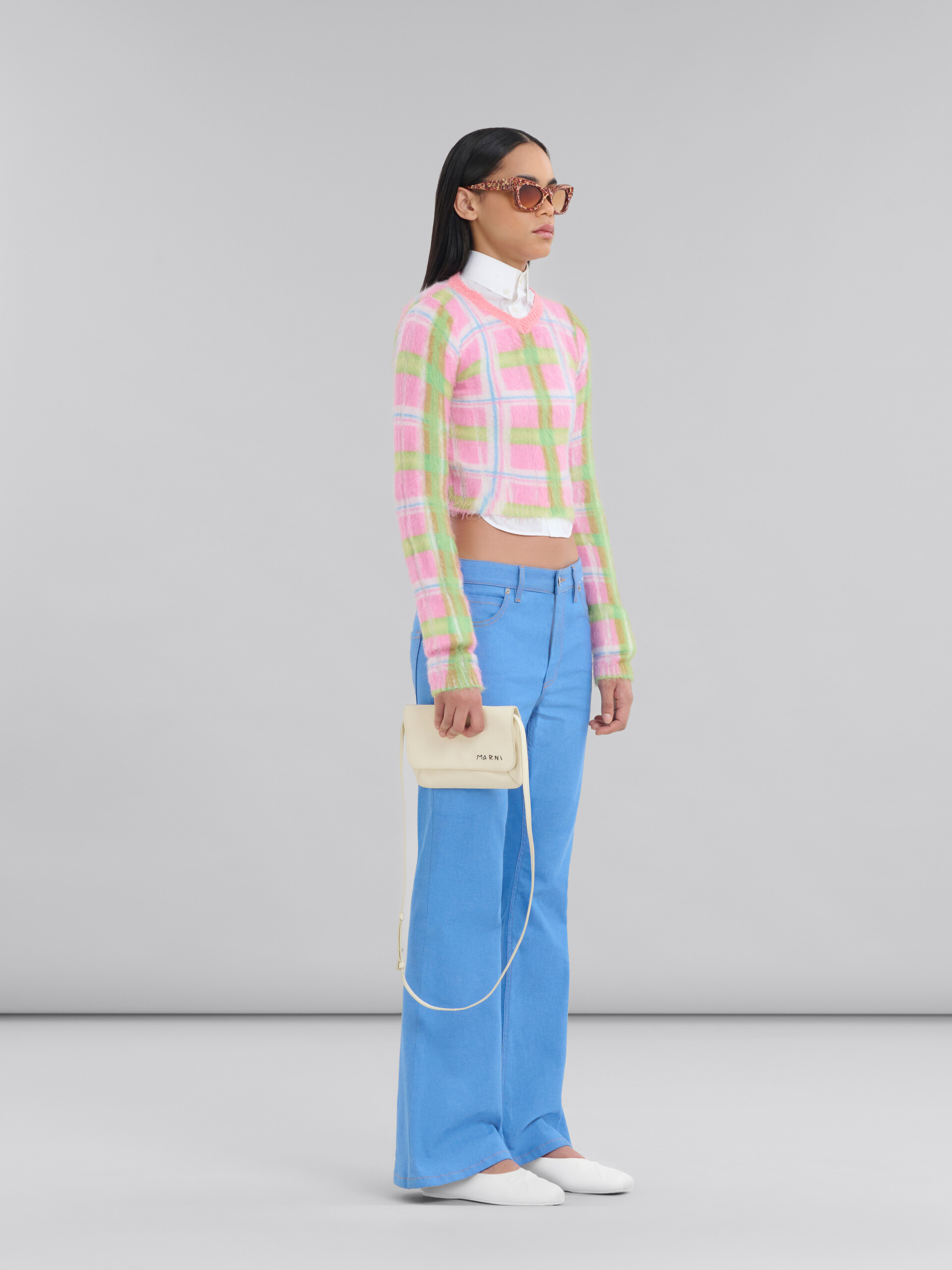 Marni Check-print Brushed-finish Jumper In Pink