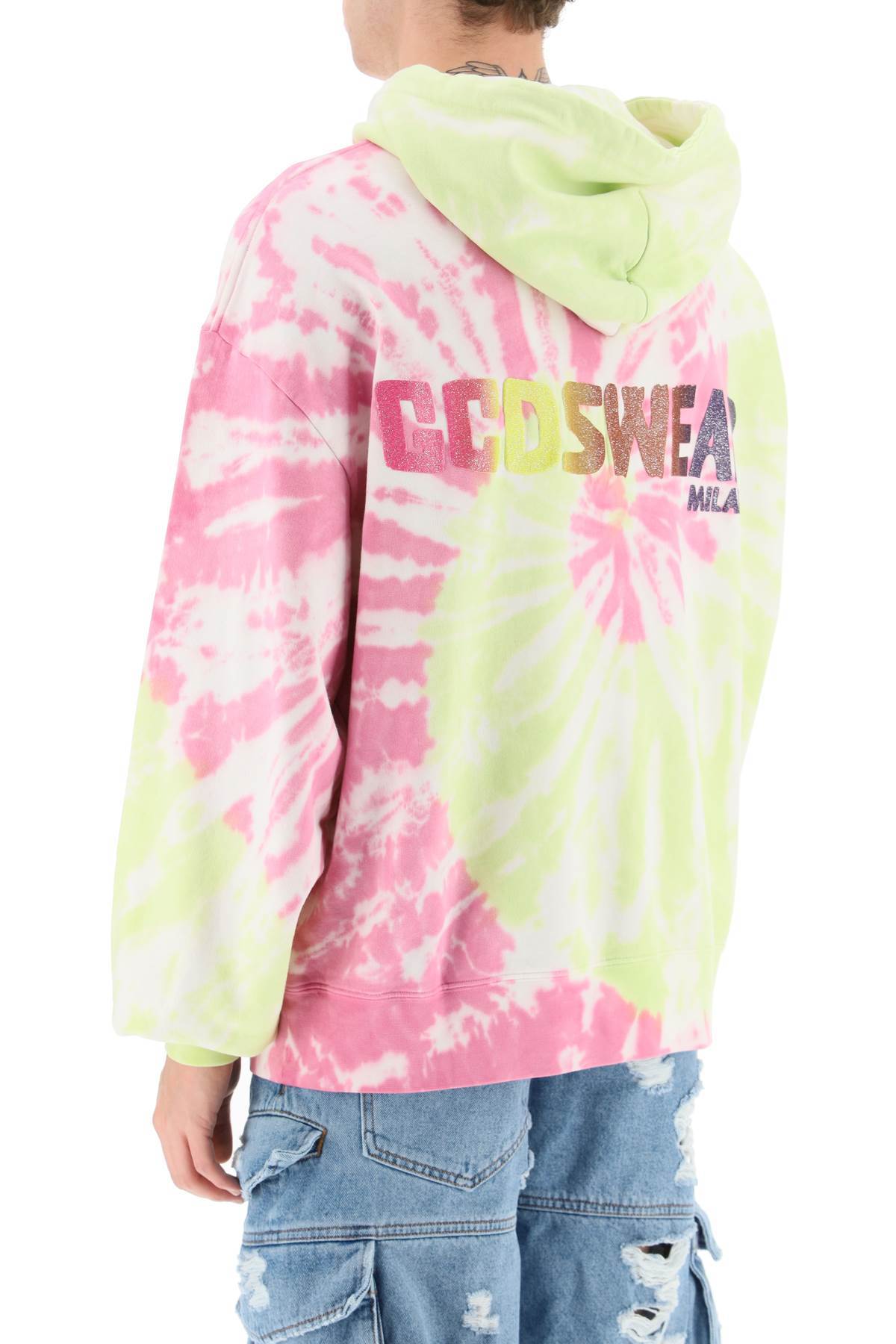 Gcds Glitter Logo Tie-dye Hoodie In Pink
