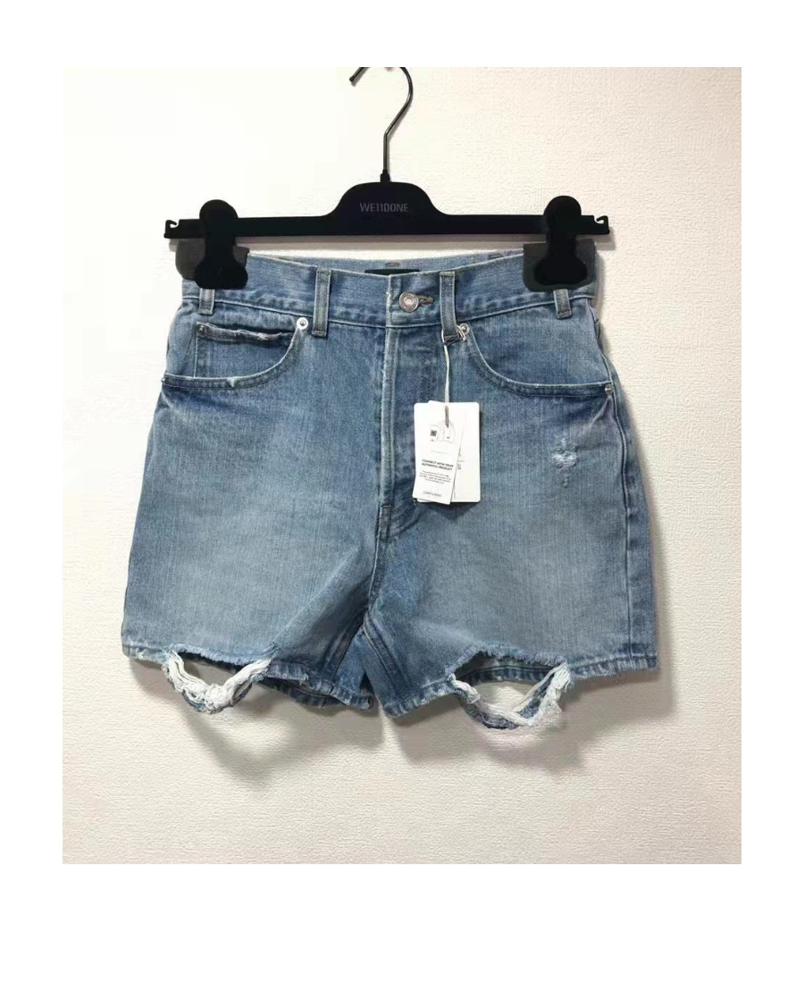 WE11 DONE LIGHT-WASH RIPPED DENIM-SHORTS 