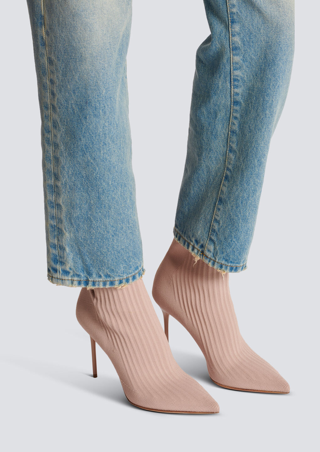 Shop Balmain Stretch Knit Skye Ankle Boots In Nude