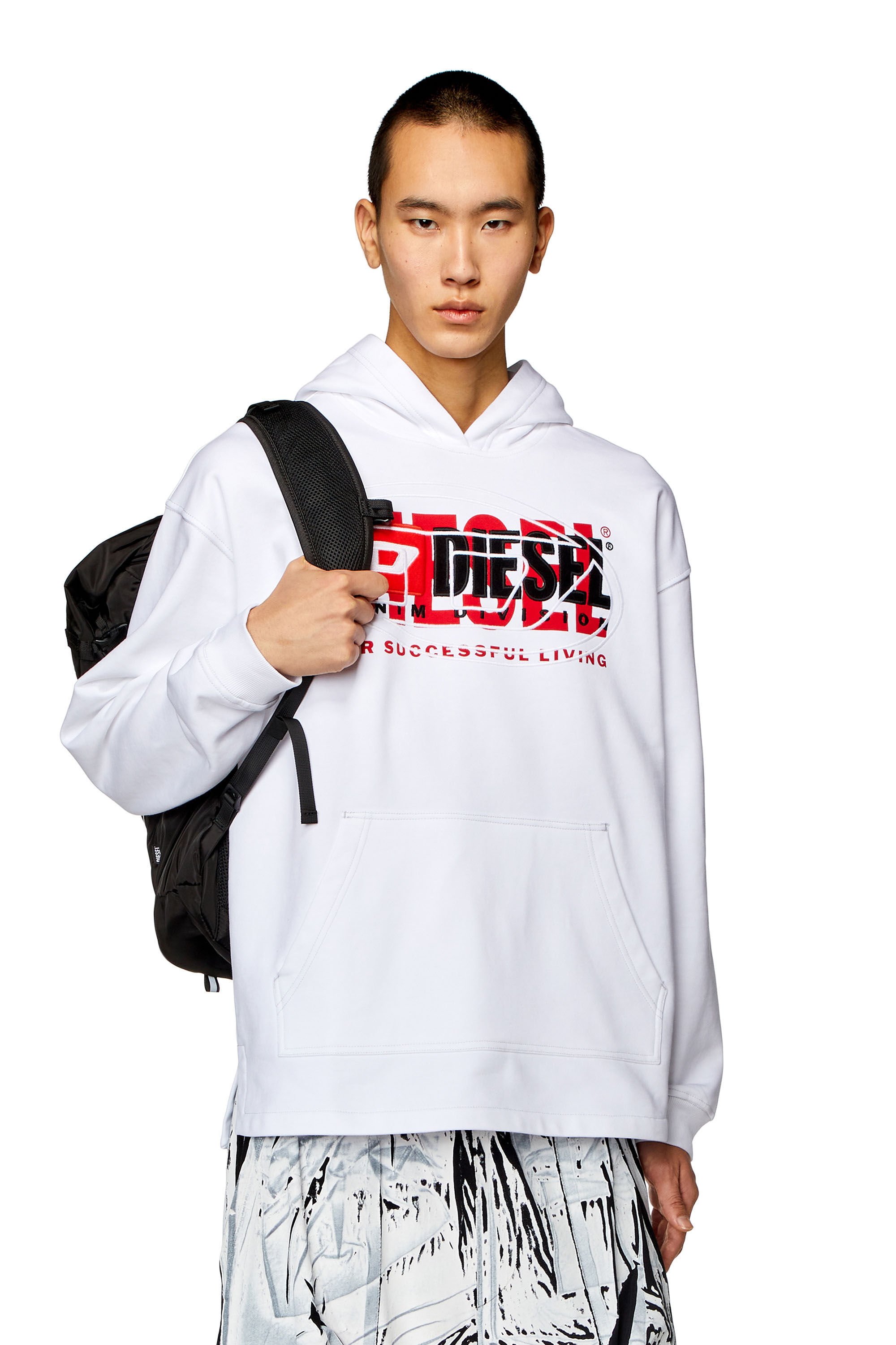 Diesel Logo Hoodie In White