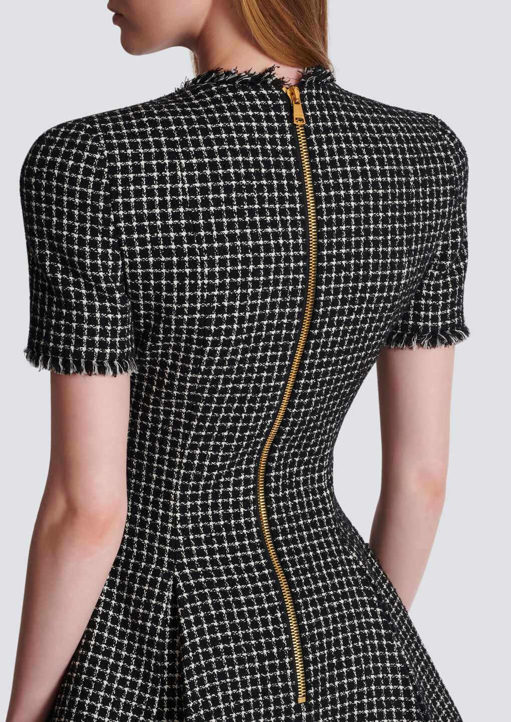 Balmain Pleated Cotton-blend Tweed Minidress In Black