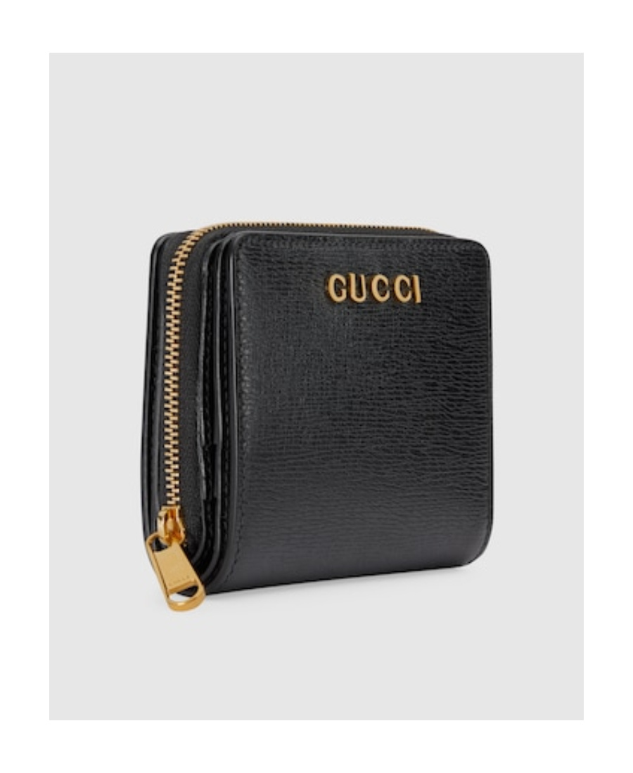 Gucci Mini Logo-script Leather Wallet In Black