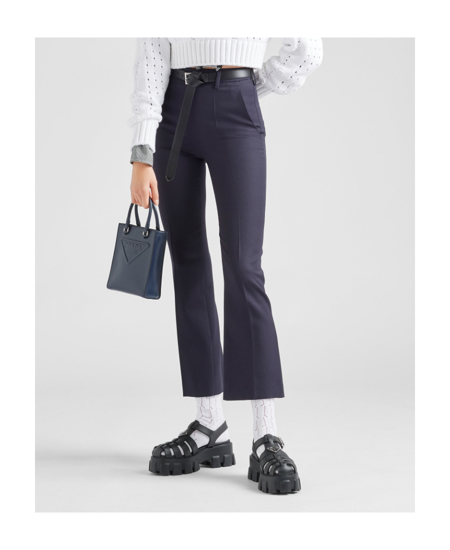 Prada Gabardine Flared Ankle Trousers In Black