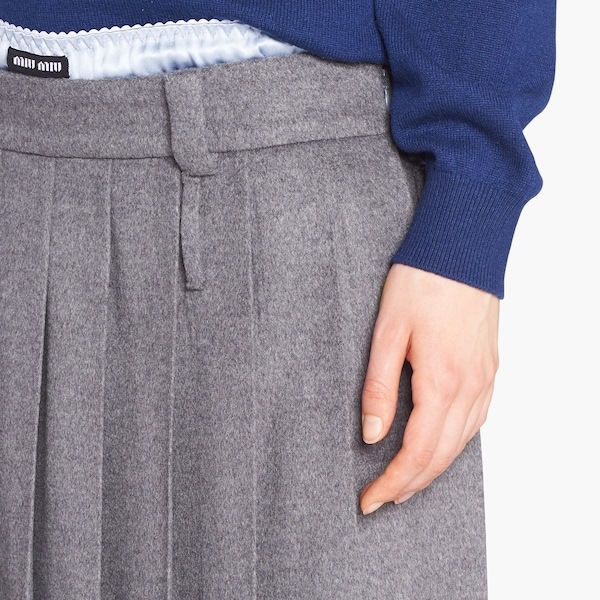 Miu Miu Velour Pleated Wool-cashmere Skirt In Gray