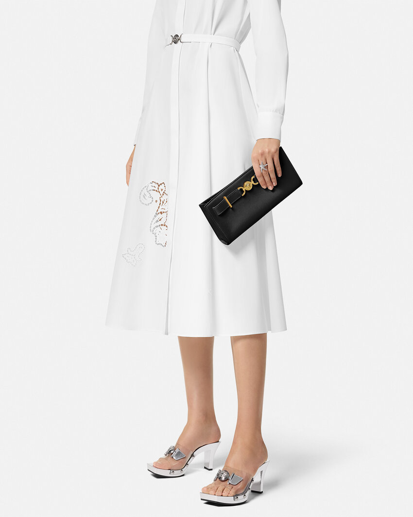 Versace Chain Strap Gold-tone Hardware Clutch Bag In Black