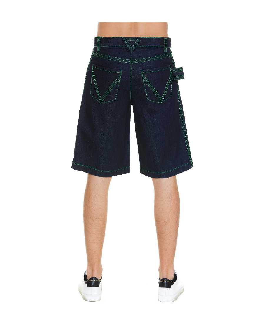 Bottega Veneta Flared Contrast-stitch Denim Shorts In Black