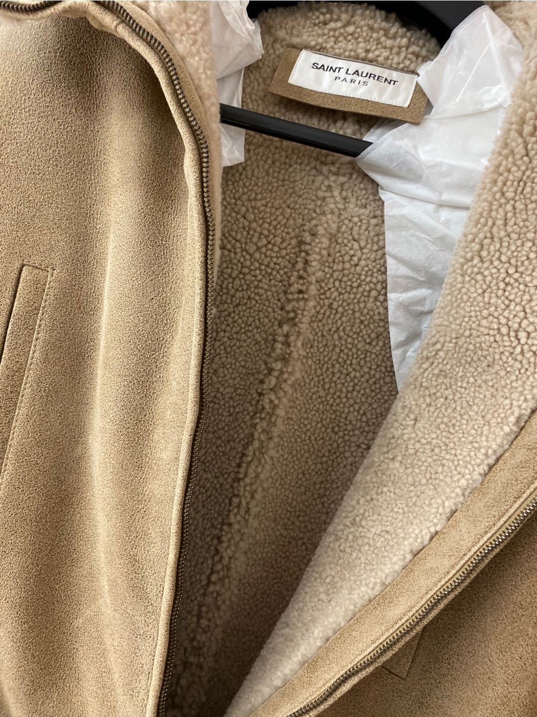 Saint Laurent Fur Zipper Coat In Brown