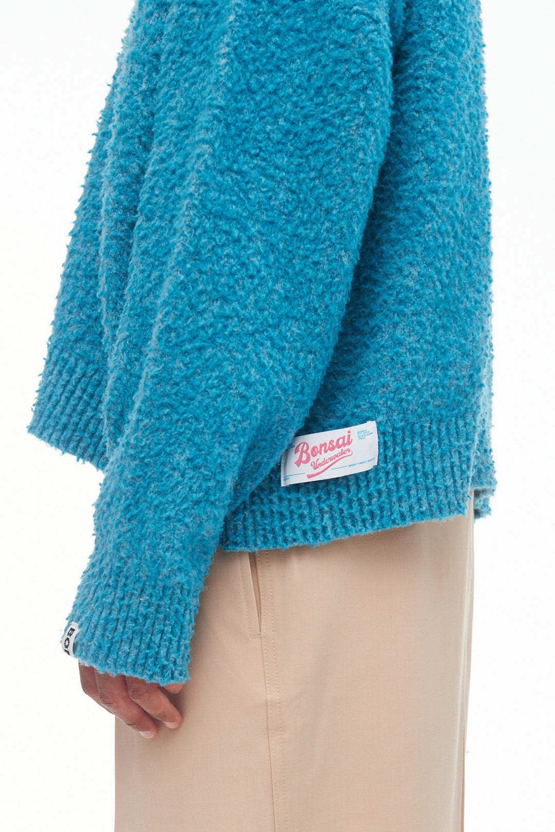 Bonsai Crewneck Textured Oversized Knit Sweater In Blue