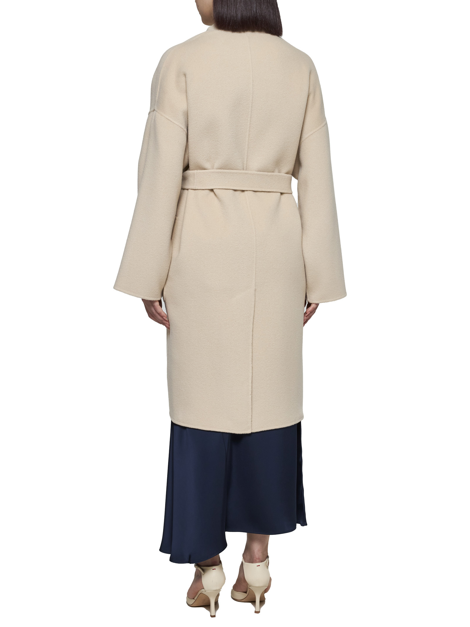 Weekend Max Mara Belted Long-sleeved Coat In Nude