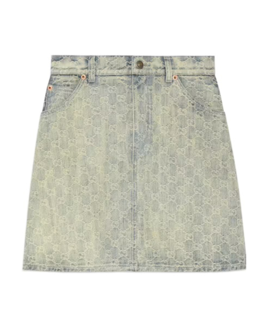 Gucci Gg Denim Skirt In Gray