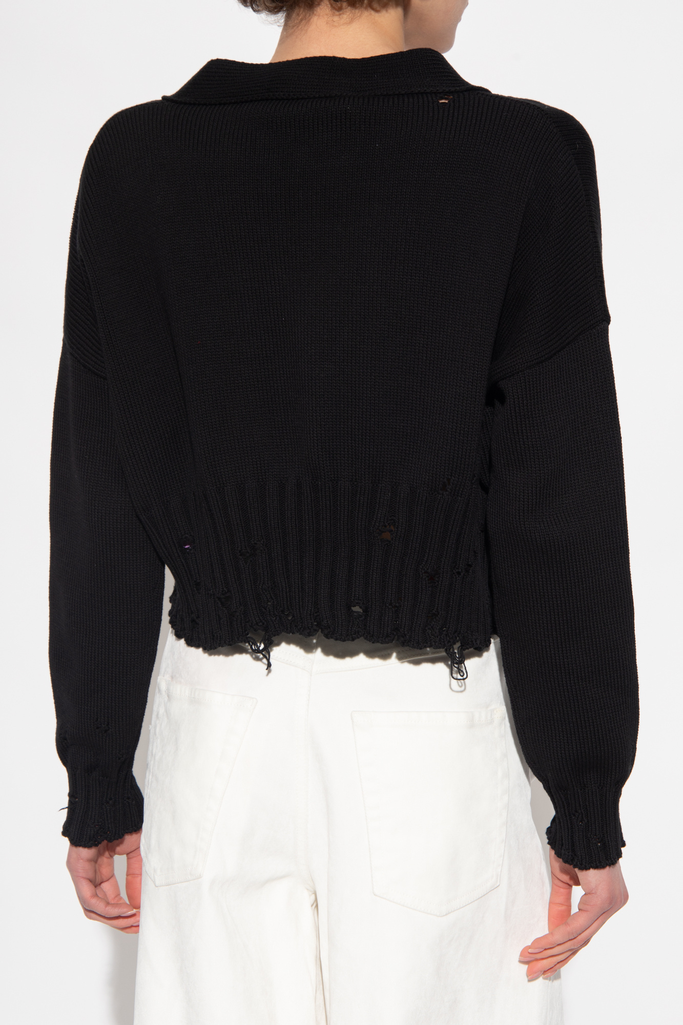 Marni Distressed V-neck Cardigan In Black