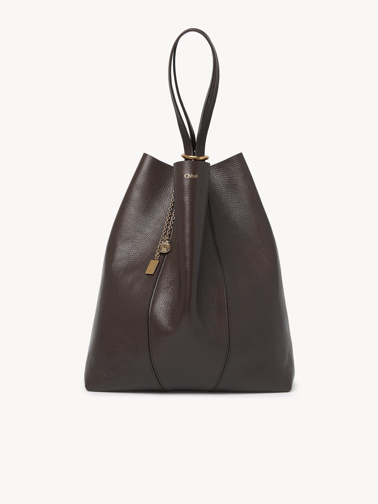 Chloé Large  Spin Tote Bag In Grained Leather In Brown