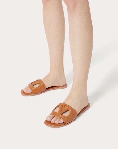 Valentino Vlogo Signature Flat Leather Sandals In Brown