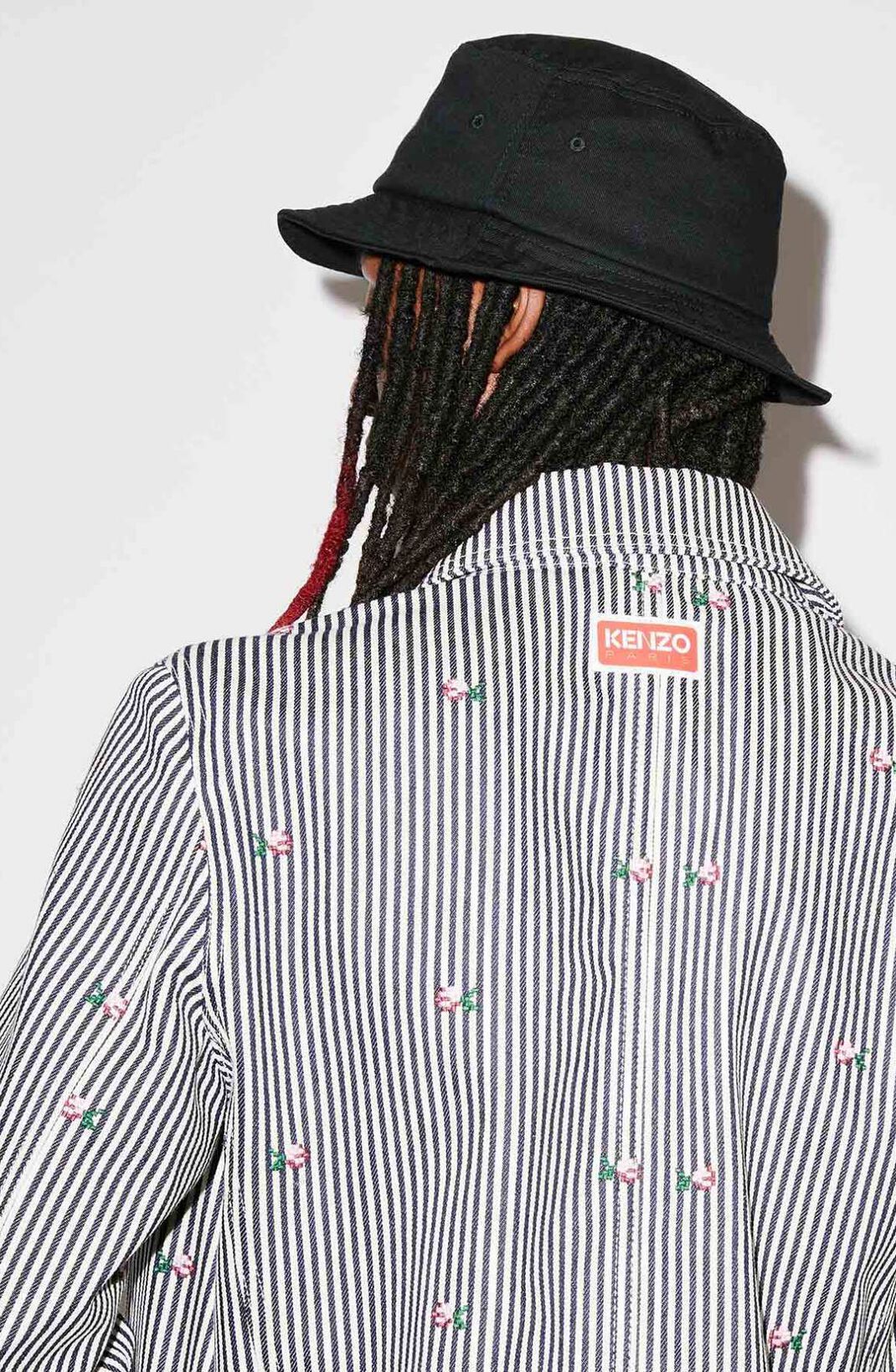 Kenzo Rinse Striped Workwear Denim Jacket In Gray