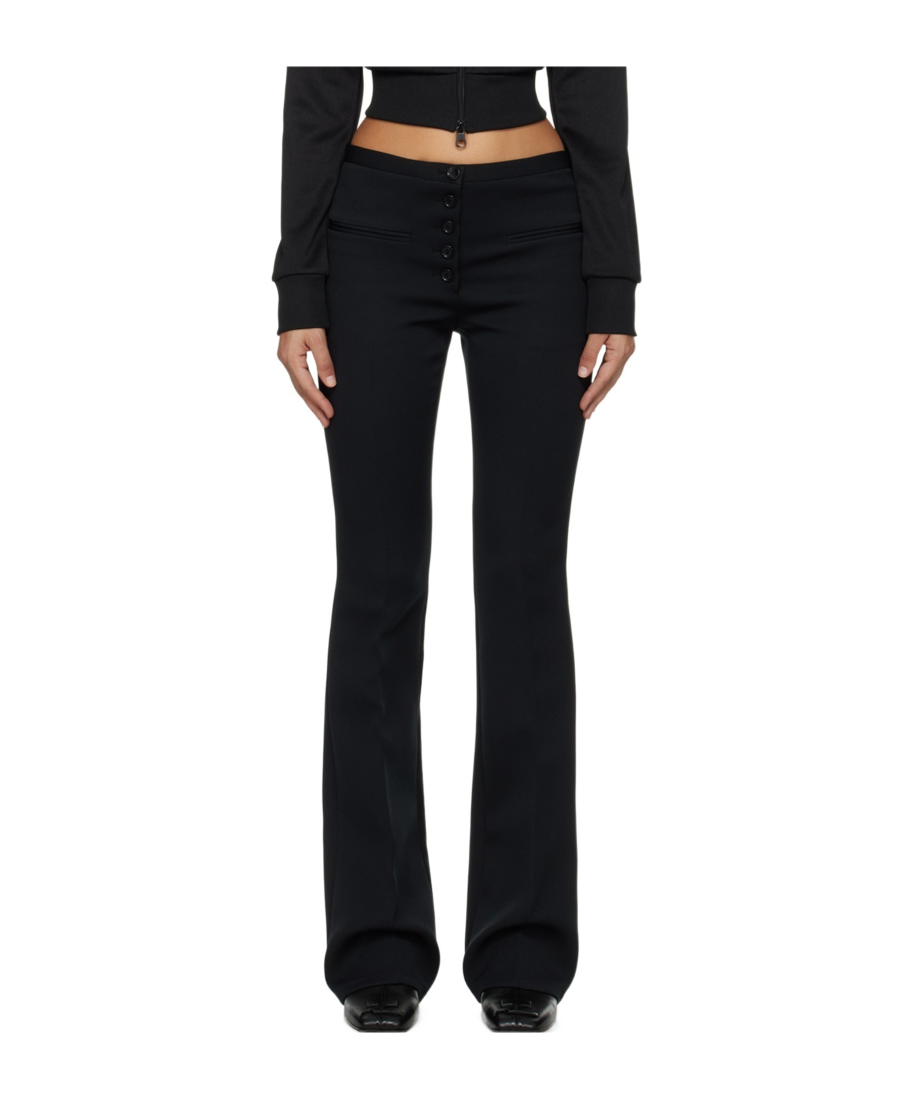 Shop Courrèges Low-rise Flared Trousers In Black