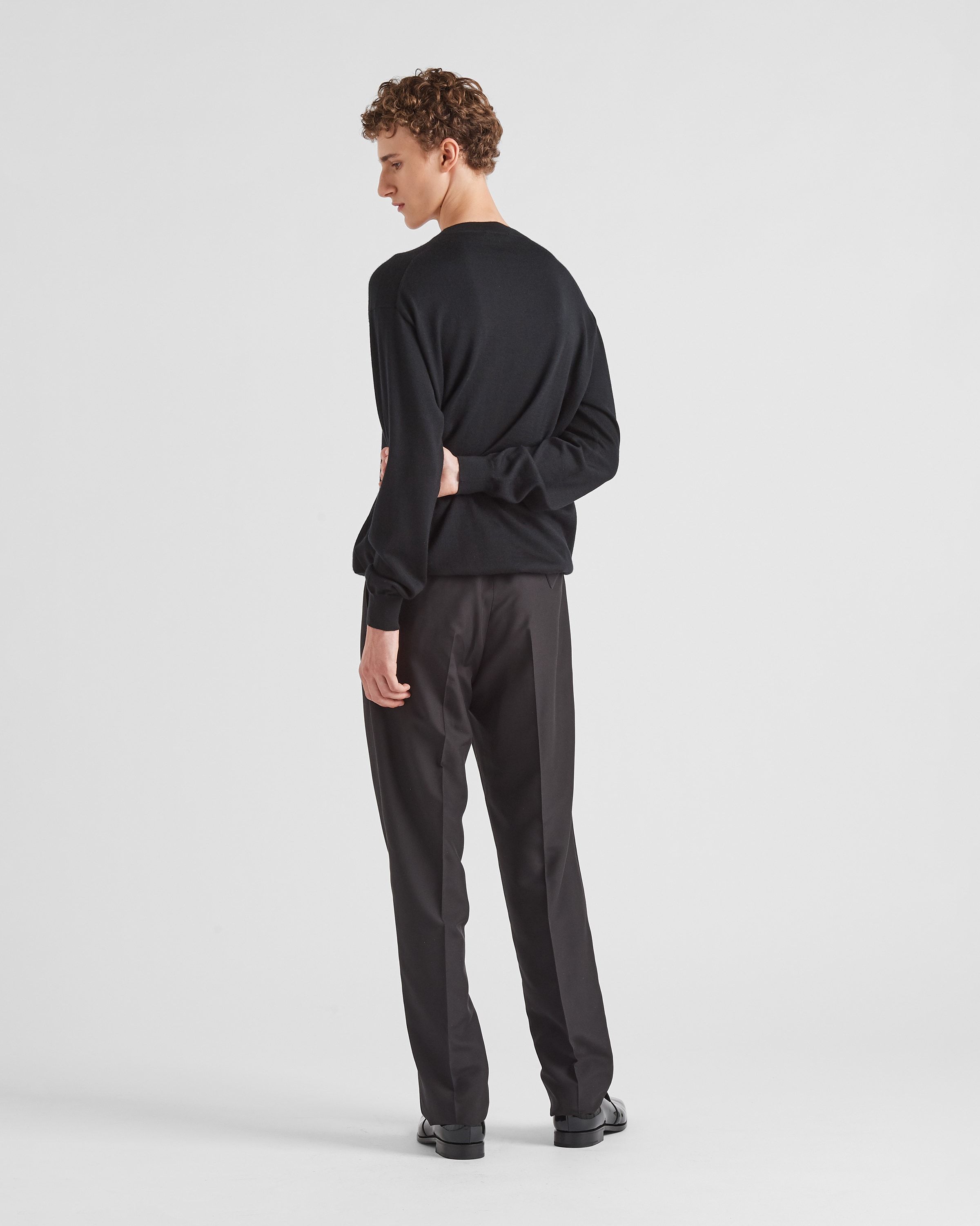 Prada Logo Intarsia Crewneck Knitted Jumper In Black