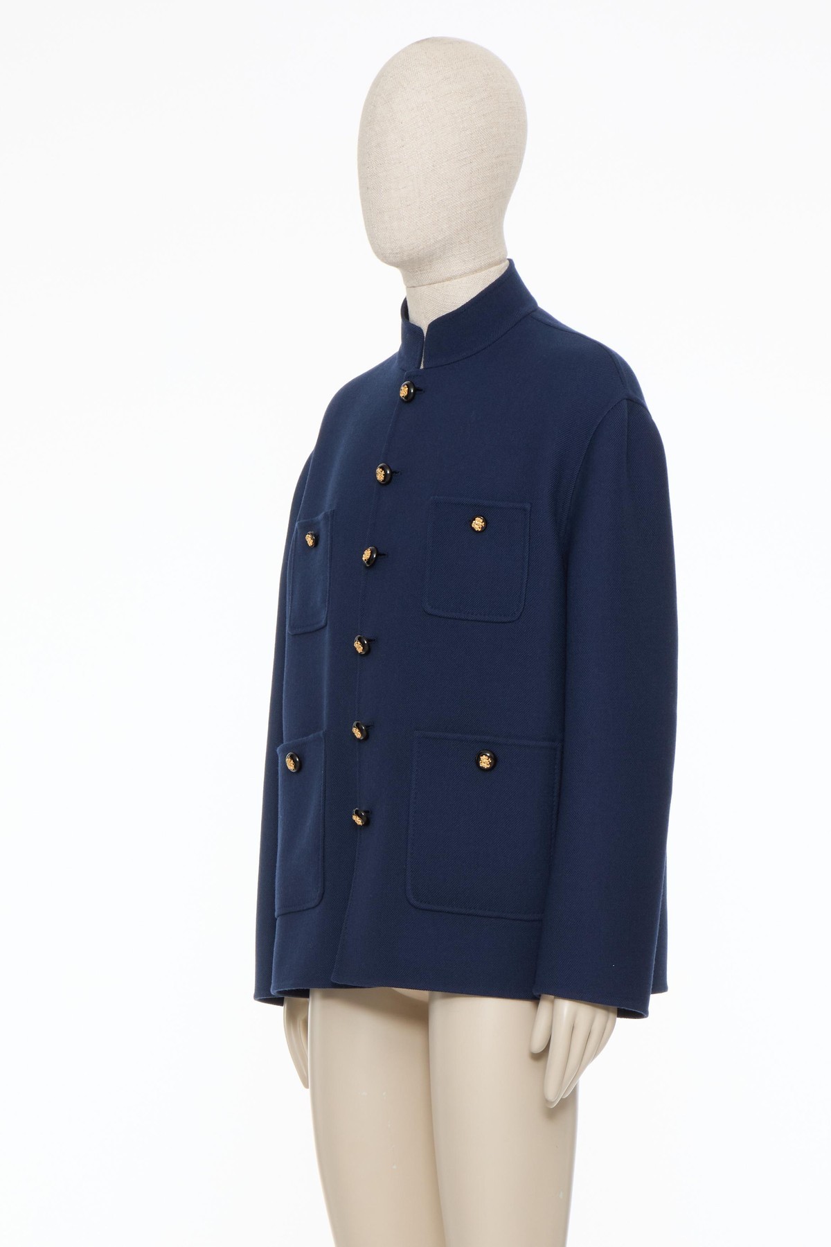 Valentino Double Wool Jacket With Mandarin Collar In Blue