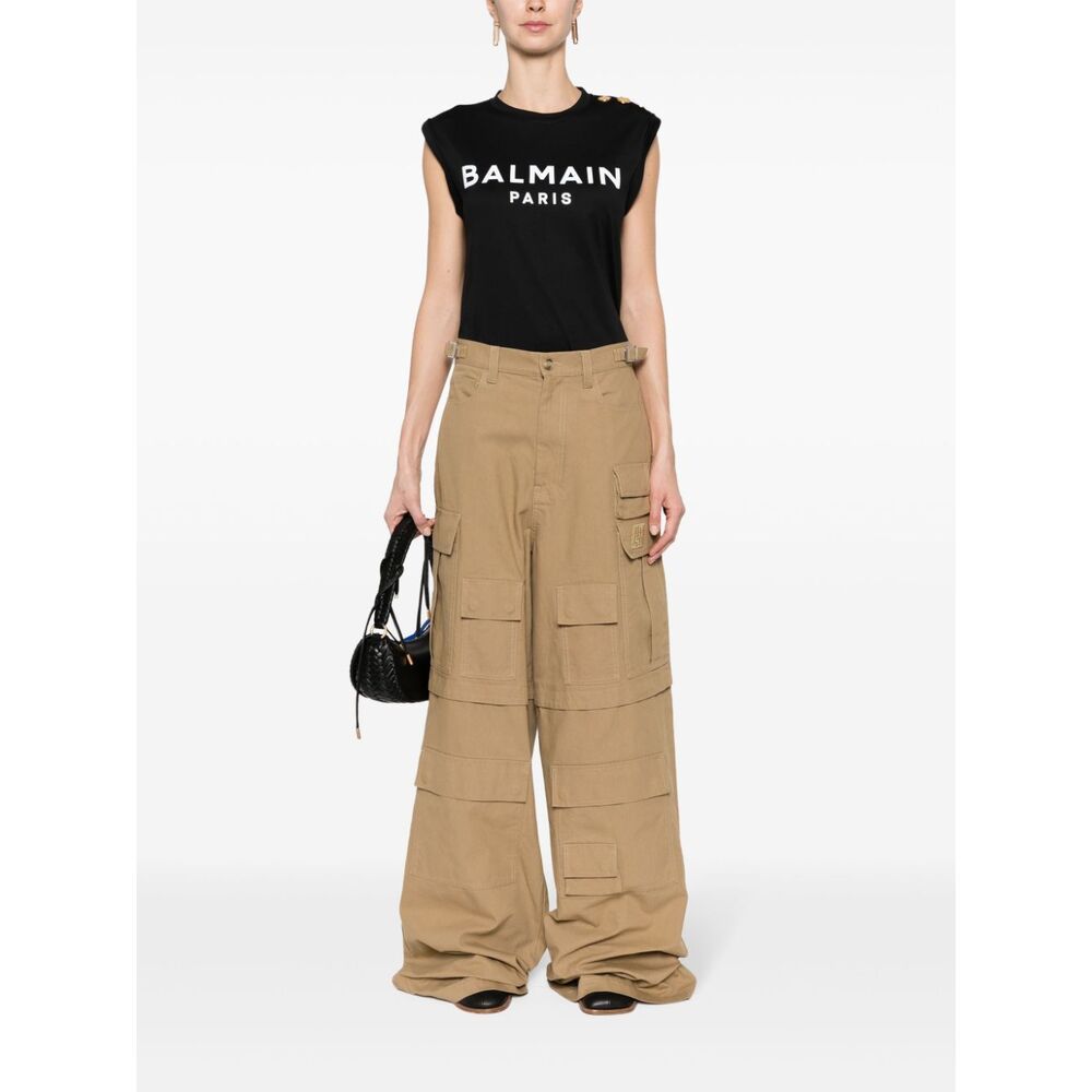 Balmain Embossed-buttons Logo-print Tank Top In Black