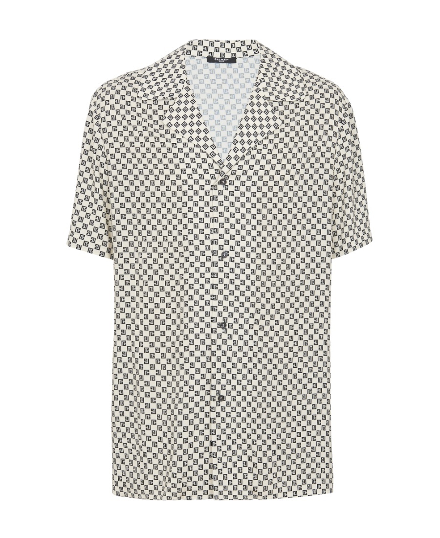 Balmain Monogram-pattern Satin Shirt In White