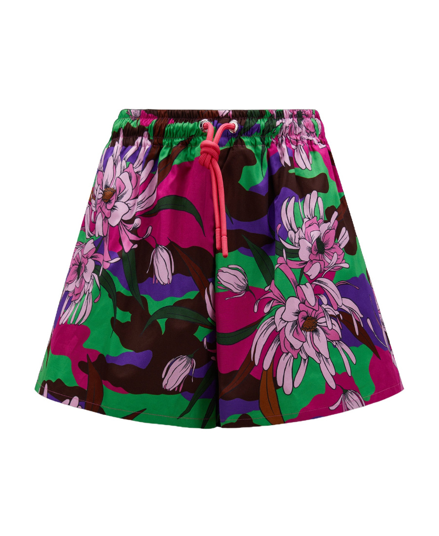 Moncler Floral-print Drawstring Shorts In Black