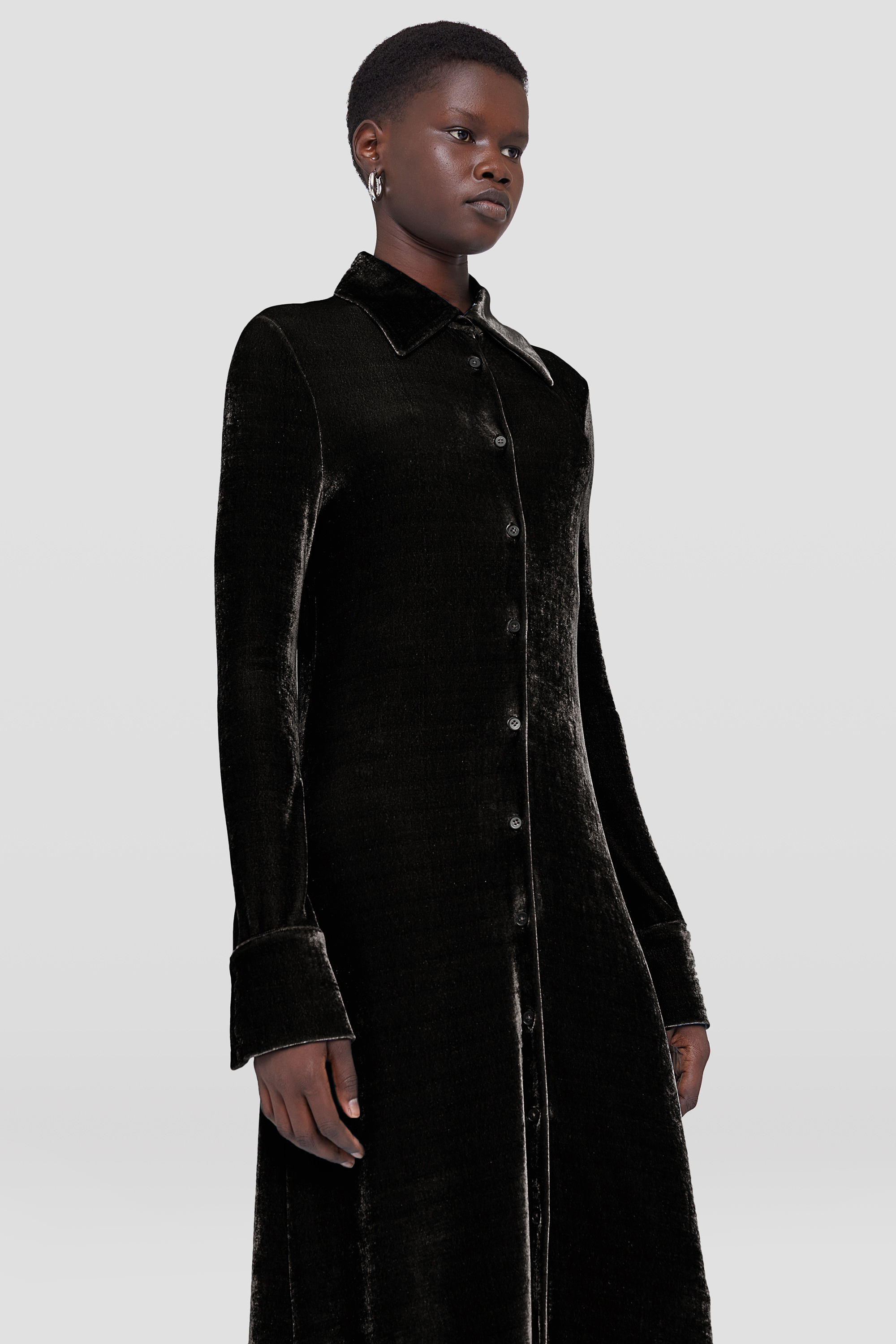 Jil Sander Velvet Maxi Shirtdress In Black