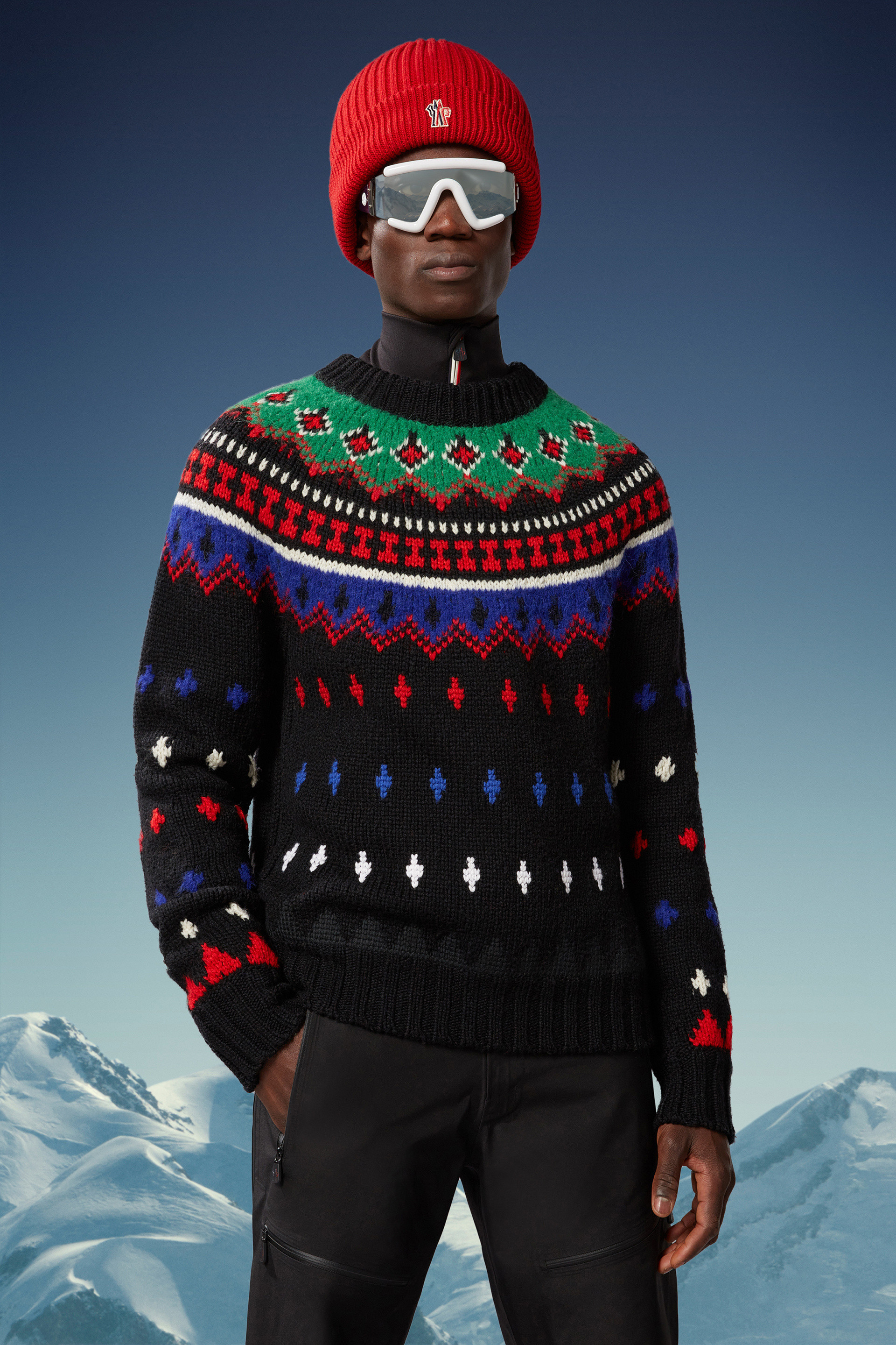 Shop Moncler Alpaca Wool Jacquard Jumper In Black