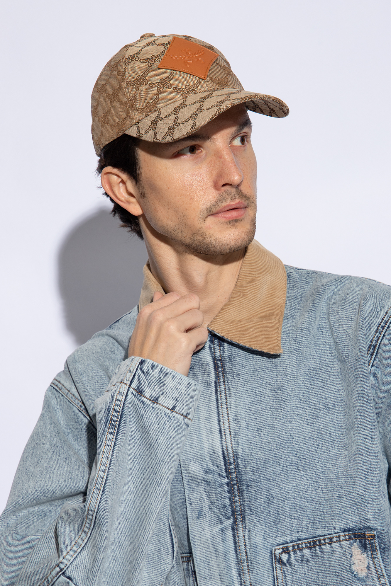 Mcm Monogram Logo Patch Baseball Cap In Nude