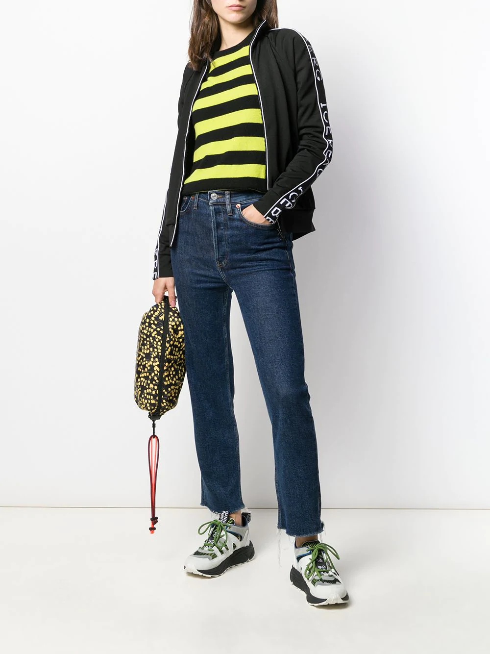 Iceberg Black Striped Zipper Casual Jacket In Black